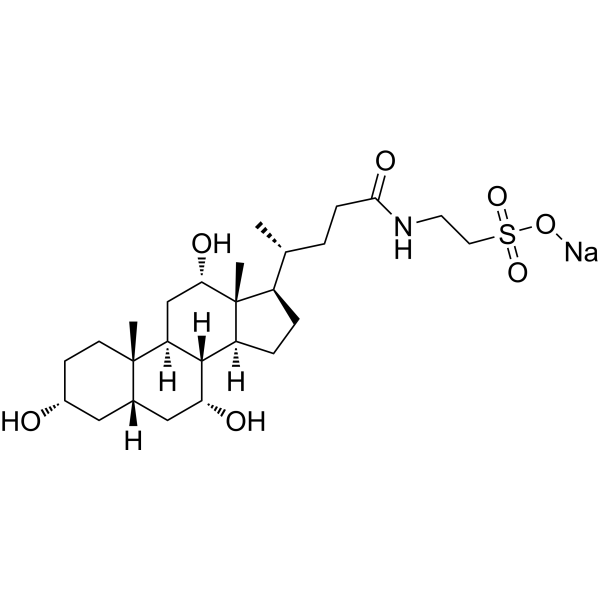 Taurocholic acid sodium (Standard) Chemical Structure Taurocholic acid sodium (Standard) (Synonyms: Sodium taurocholate (Standard); N-Choloyltaurine sodium (Standard))