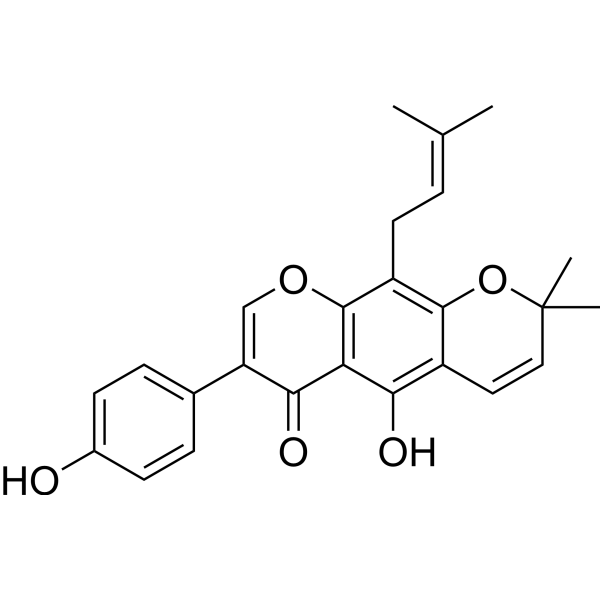 Warangalone Chemical Structure Warangalone (Synonyms: 攀登鱼藤异黄酮; Scandenolone)