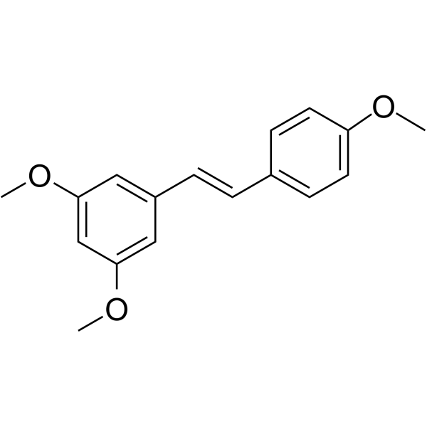 trans-Trimethoxyresveratrol Chemical Structure trans-Trimethoxyresveratrol (Synonyms: trans-trismethoxy Resveratrol; E-Resveratrol Trimethyl Ether; Tri-O-methylresveratrol)