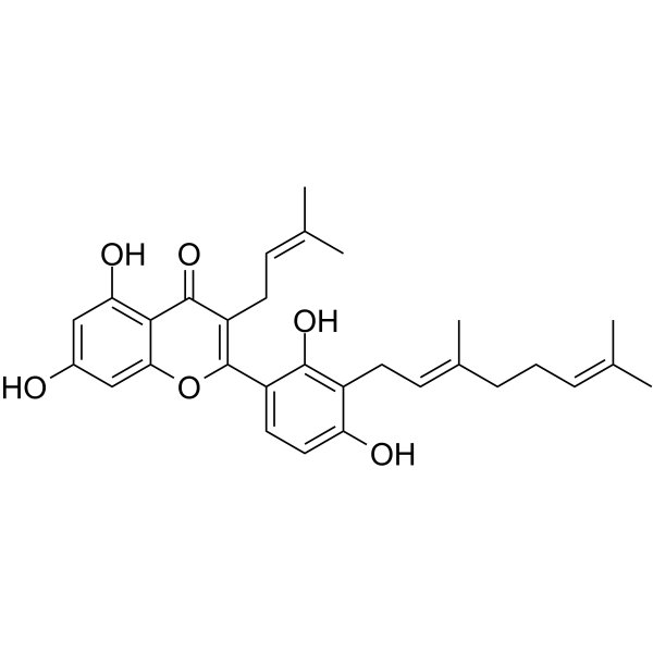 3'-Geranyl-3-prenyl-2',4',5,7-tetrahydroxyflavone Chemical Structure 3