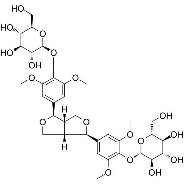 Syringaresinol diglucoside Chemical Structure Syringaresinol diglucoside (Synonyms: Syringaresinol-di-O-glucoside)