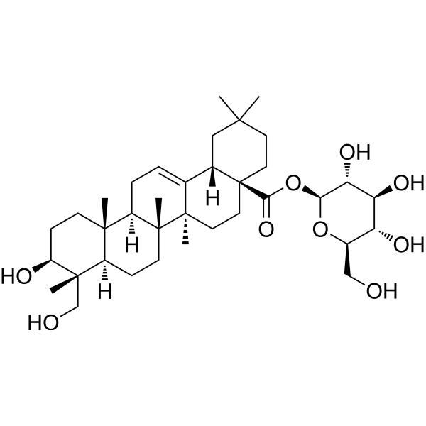 Hederagenin 28-O-beta-D-glucopyranosyl ester Chemical Structure Hederagenin 28-O-beta-D-glucopyranosyl ester (Synonyms: 常春苷元-28-BETA-D-吡喃葡萄糖苷)