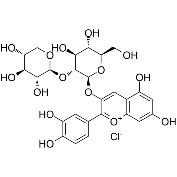 Cyanidin 3-sambubioside chloride Chemical Structure Cyanidin 3-sambubioside chloride (Synonyms: Cyanidin-3-O-sambubioside chloride)