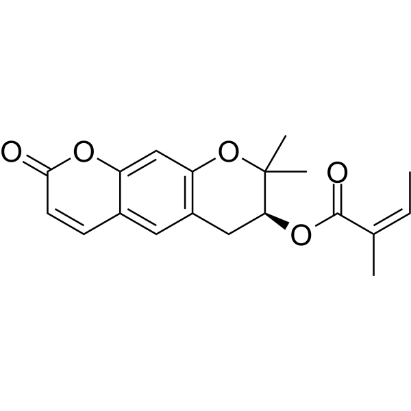 Decursinol angelate Chemical Structure Decursinol angelate (Synonyms: 紫花前胡醇当归酯;紫花前胡醇当归酸酯)