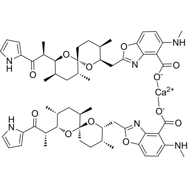 Calcimycin hemicalcium salt Chemical Structure Calcimycin hemicalcium salt (Synonyms: A-23187 hemicalcium salt; Antibiotic A-23187 hemicalcium salt)