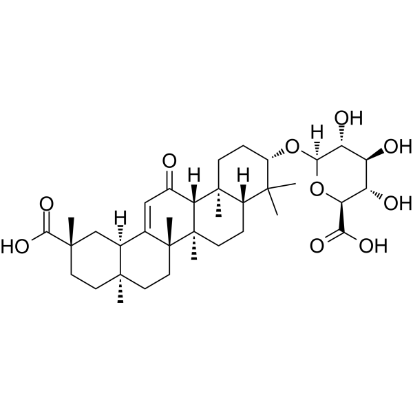 Glycyrrhetic acid 3-O-β-D-glucuronide Chemical Structure Glycyrrhetic acid 3-O-β-D-glucuronide (Synonyms: Glycyrrhetic acid 3-O-mono-β-D-glucuronide; 3-monoglucuronyl-glycyrrhetinic acid)