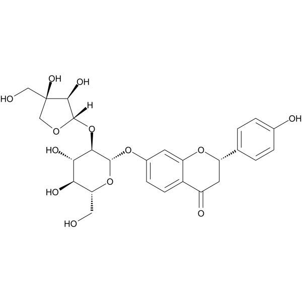 Liquiritigenin-7-O-β-D-glucopyranosyl-(1→2)-β-D-apiofuranoside Chemical Structure Liquiritigenin-7-O-β-D-glucopyranosyl-(1→2)-β-D-apiofuranoside (Synonyms: 芹糖新甘草苷; Liquiritigenin-7-apiosylglucoside)