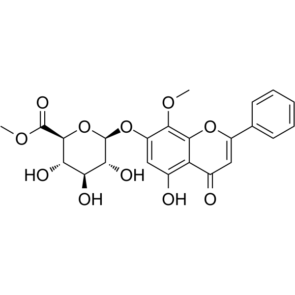 Wogonin 7-O-beta-D-glucuronide methyl ester Chemical Structure Wogonin 7-O-beta-D-glucuronide methyl ester (Synonyms: Wogonoside methyl ester)
