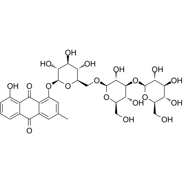 Chrysophanol triglucoside Chemical Structure Chrysophanol triglucoside (Synonyms: 大黄酚-1-O-Β-三葡萄糖苷)