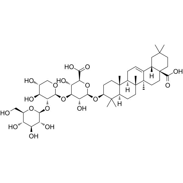 Oleanolic acid-3-O-glucosyl(1-2)xylyl(1-3)glucosiduronic acid Chemical Structure Oleanolic acid-3-O-glucosyl(1-2)xylyl(1-3)glucosiduronic acid