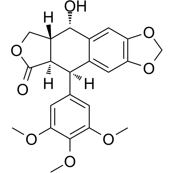 (-)-Epipodophyllotoxin Chemical Structure (-)-Epipodophyllotoxin (Synonyms: 表鬼臼毒素)