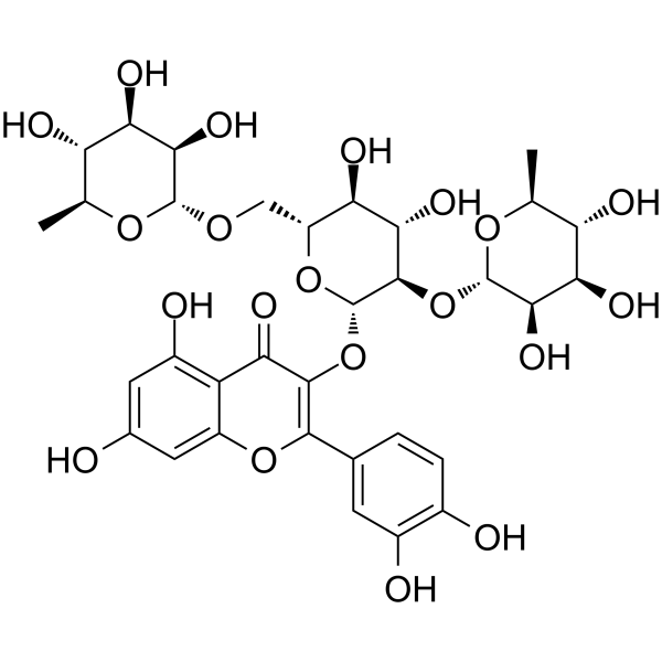 Manghaslin Chemical Structure Manghaslin (Synonyms: 槲皮素-3-O-芸香糖-(1→2)-O-鼠李糖苷)