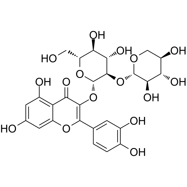 Quercetin 3-O-sambubioside Chemical Structure Quercetin 3-O-sambubioside (Synonyms: 槲皮素3-桑布双糖苷)