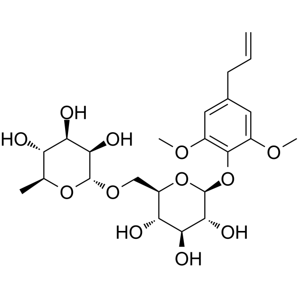 Methoxyeugenol 4-O-rutinoside Chemical Structure Methoxyeugenol 4-O-rutinoside (Synonyms: 甲氧基丁香酚-4-O-芸香糖苷)