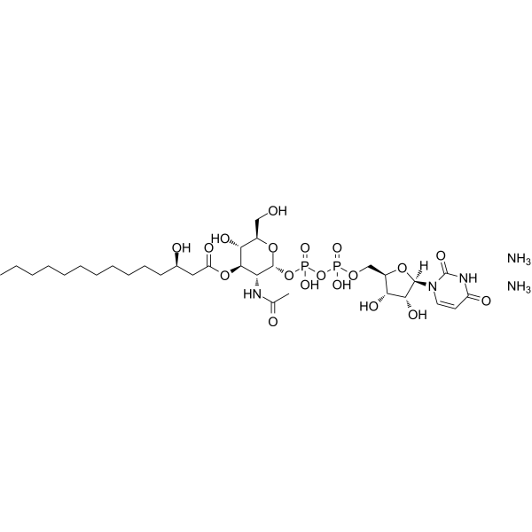 UDP-3-O-acyl-GlcNAc diammonium Chemical Structure UDP-3-O-acyl-GlcNAc diammonium (Synonyms: UDP-3-O-(3-hydroxytetradecanoyl)-N-acetylglucosamine diammonium)